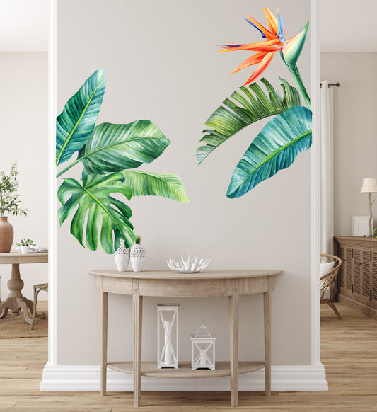Tropical Trees Leaves Decal Tropical Wall Decal Greenery Sticker Décor Removable Self- Adhesive Wall Art Paradise Beach Vibes Bedroom Décor