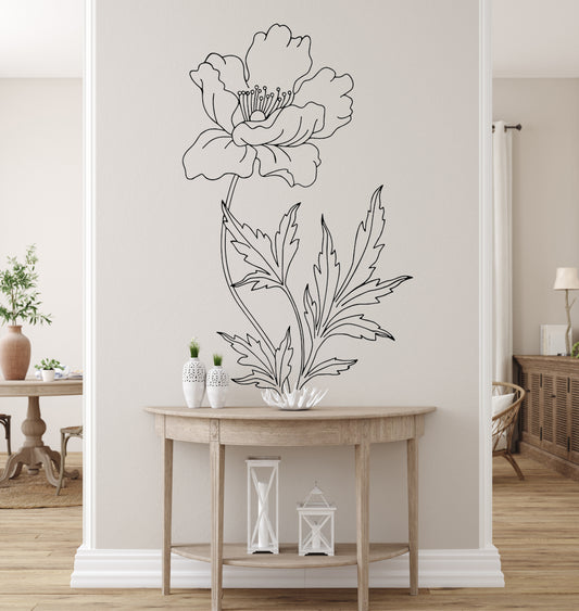 Poppy Flower Large Wall Decal Abstract Vinyl Décor Sticker Floral Line Art