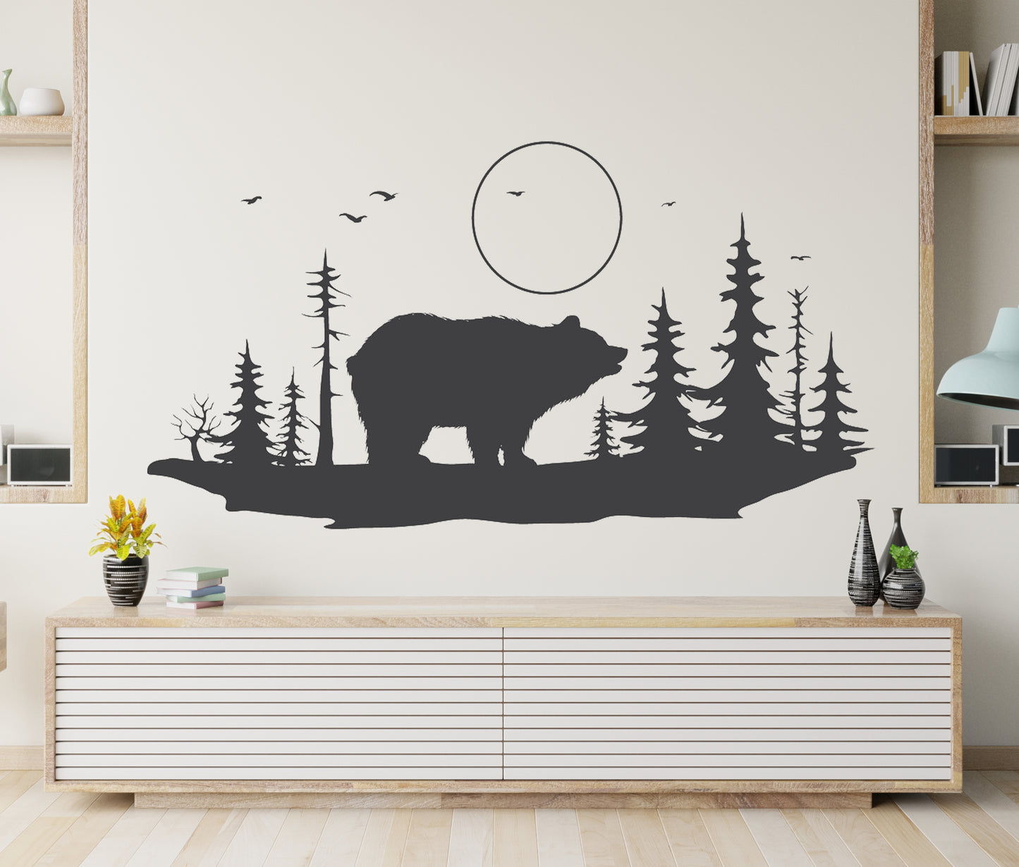 Pine Tree Wall Decal Forest Woods Bear Sticker Room Décor