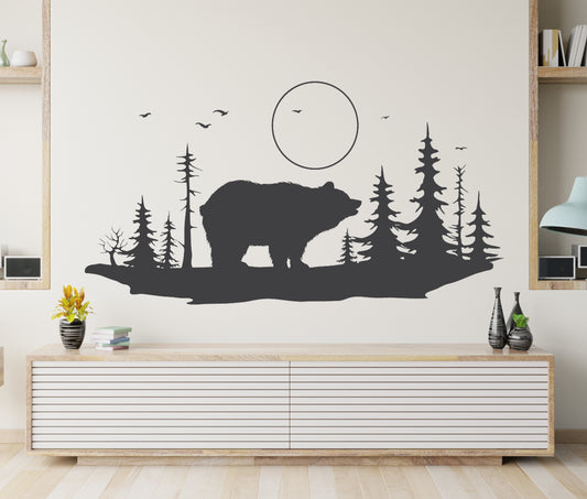 Pine Tree Wall Decal Forest Woods Bear Sticker Room Décor