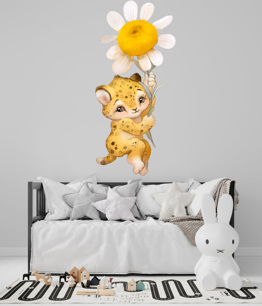 Cute Tiger Wall Decal Nursery Floral Sticker Décor Living Room Removable Self- Adhesive Sticker BA022