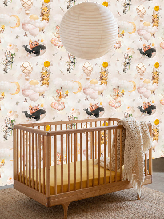 Cute Baby Animals Repeating Pattern Wallpapers Nursery Décor Self-Adhesive