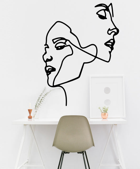 Abstract Women's Men's Faces Outline Line Art Modern Large Wall Decal Removable Sticker Line Art