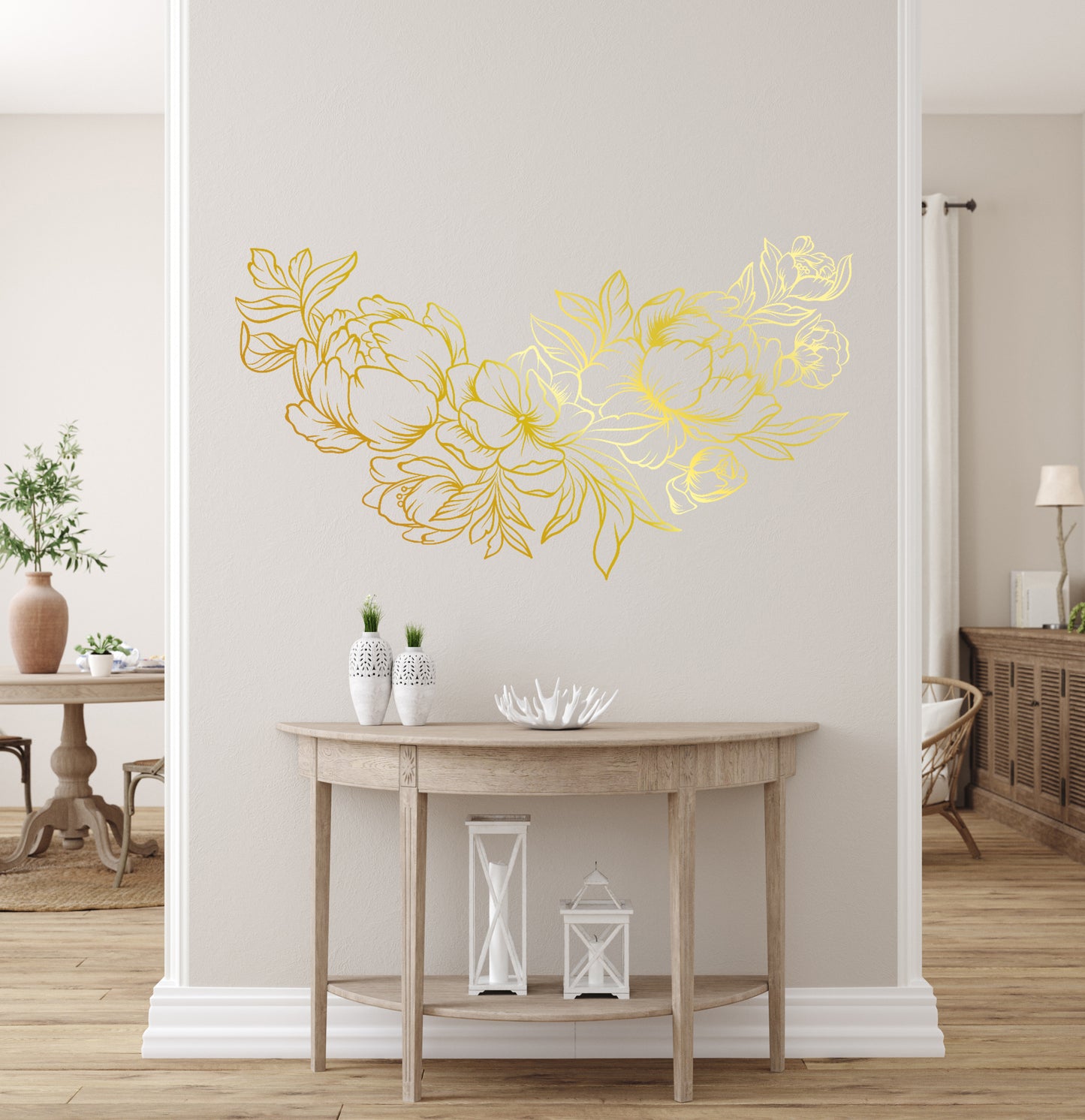 Flower Peony Wall Decal Line Art Bouquet Floral Sticker Décor Removable Self- Adhesive