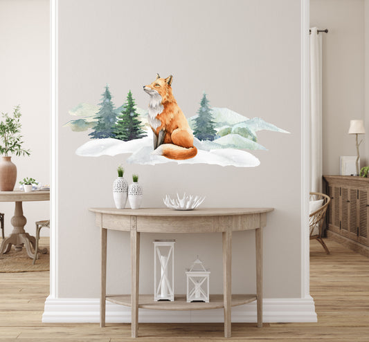 Beautiful Fox Winter Scenery Woods Large Wall Decal Sticker Living Room Décor Nursery Wall Decal Removable Décor