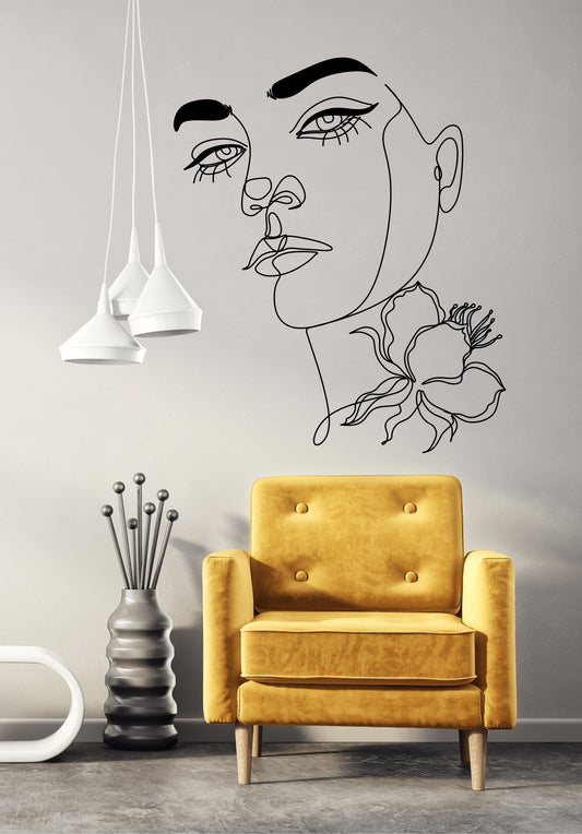 Beautiful Face Decal Women Wall Removable Sticker Abstract Room Décor Floral Removable Décor AA015