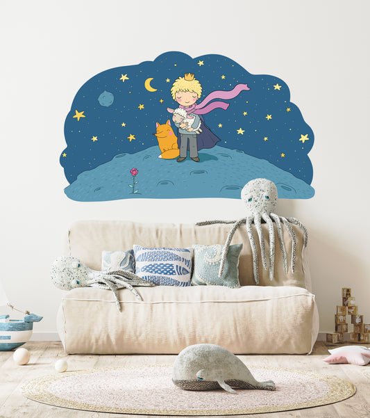 Fairytale Little Prince Wall Decal Kids Room Illustration Nursery Décor Cute Fox Room Removable Self- Adhesive Sticker