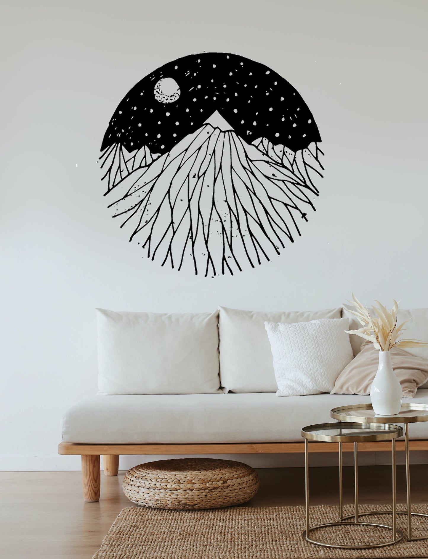 Line Art Nature Mountains Hiking Scenery Trees Large Wall Decal Removable Sticker