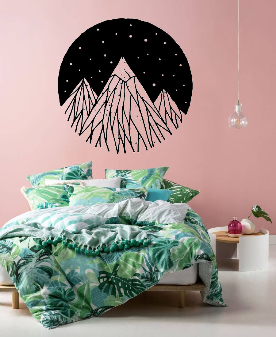 Line Art Mountains Decal Hiking Scenery Trees Large Wall Decal Removable Sticker