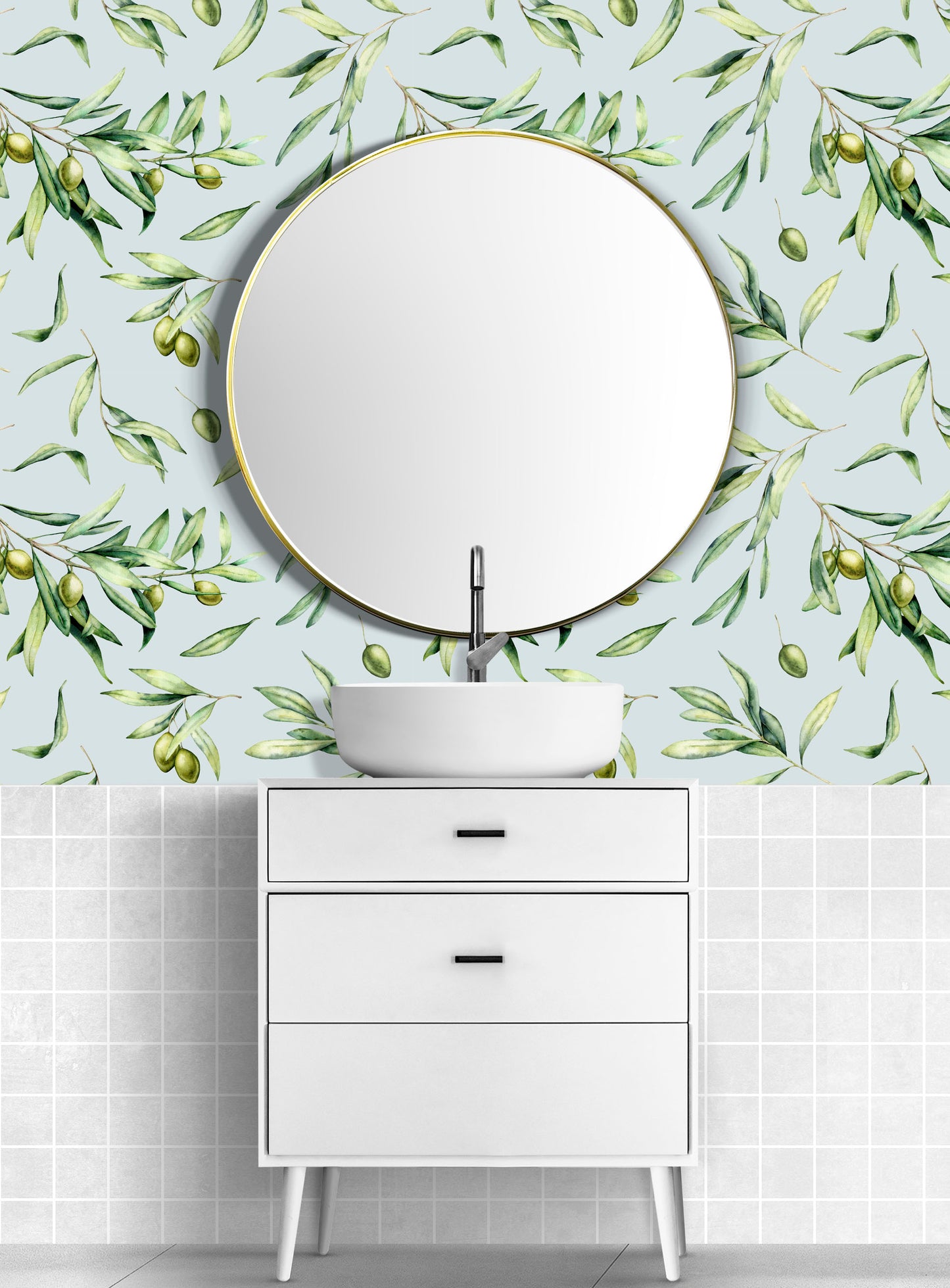 Olive Branch Print Repeating Pattern Wallpapers Wall Art Self-Adhesive Wall Coverings