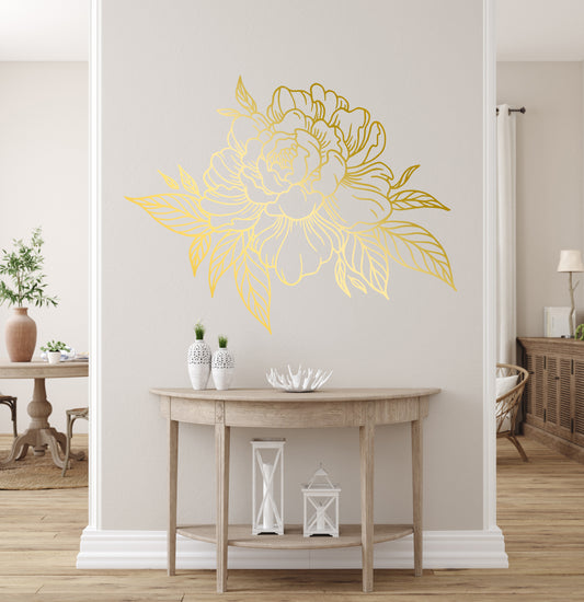 Flower Peony Wall Decal Line Art Bouquet Floral Décor Living Room Removable Self- Adhesive Sticker