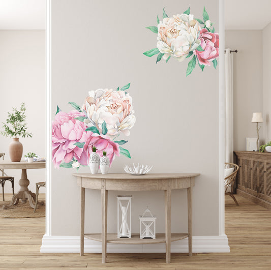 Peony Wall Decal Bouquet Floral Sticker Living Room Décor Removable Self- Adhesive Watercolor Hand Painted