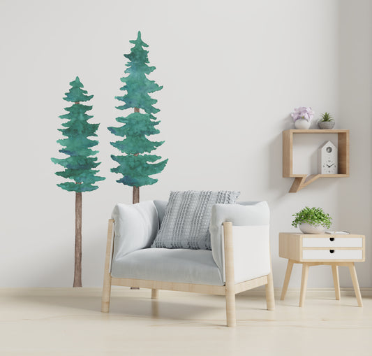 Pine Trees Wall Decal Nursery Watercolor Sticker Forest Décor Removable Self- Adhesive Sticker