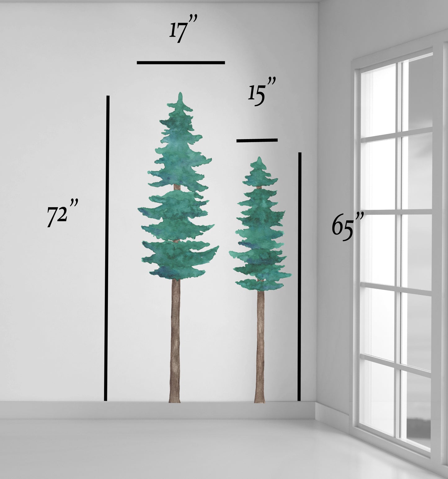 Pine Trees Wall Decal Nursery Watercolor Sticker Forest Décor Removable Self- Adhesive Sticker