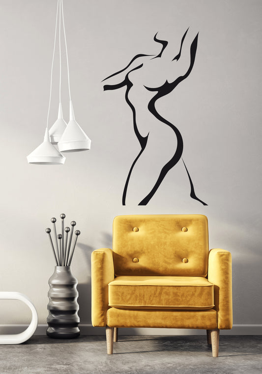 Sexy Girl Wall Decal Woman Sculpture Silhouette Fitness Room Wall Décor Removable Line Art Décor