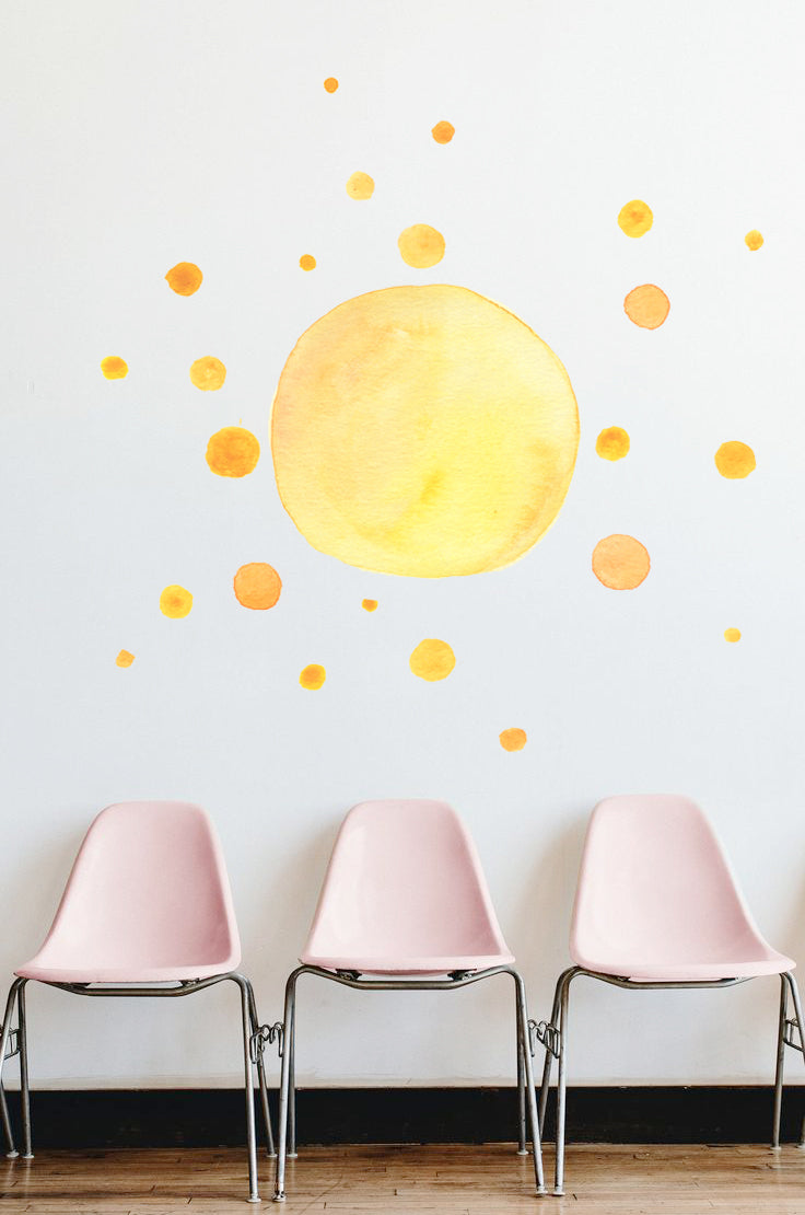 Watercolor Sun Wall Decal Hand Drawn Abstract Sticker Décor Living Room Removable Self- Adhesive Sticker