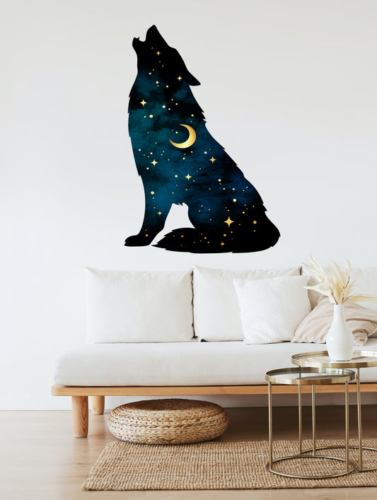 Wolf Wall Decal Large Sticker Space Decal  Galaxy Sticker Wildlife Décor Living Room Removable Self- Adhesive