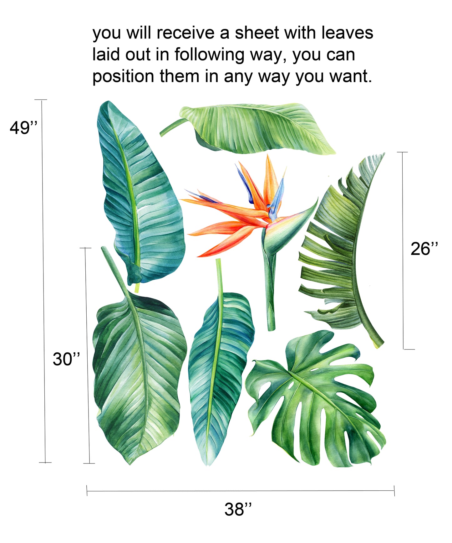 Tropical Trees Leaves Decal Tropical Wall Decal Greenery Sticker Décor Removable Self- Adhesive Wall Art Paradise Beach Vibes Bedroom Décor