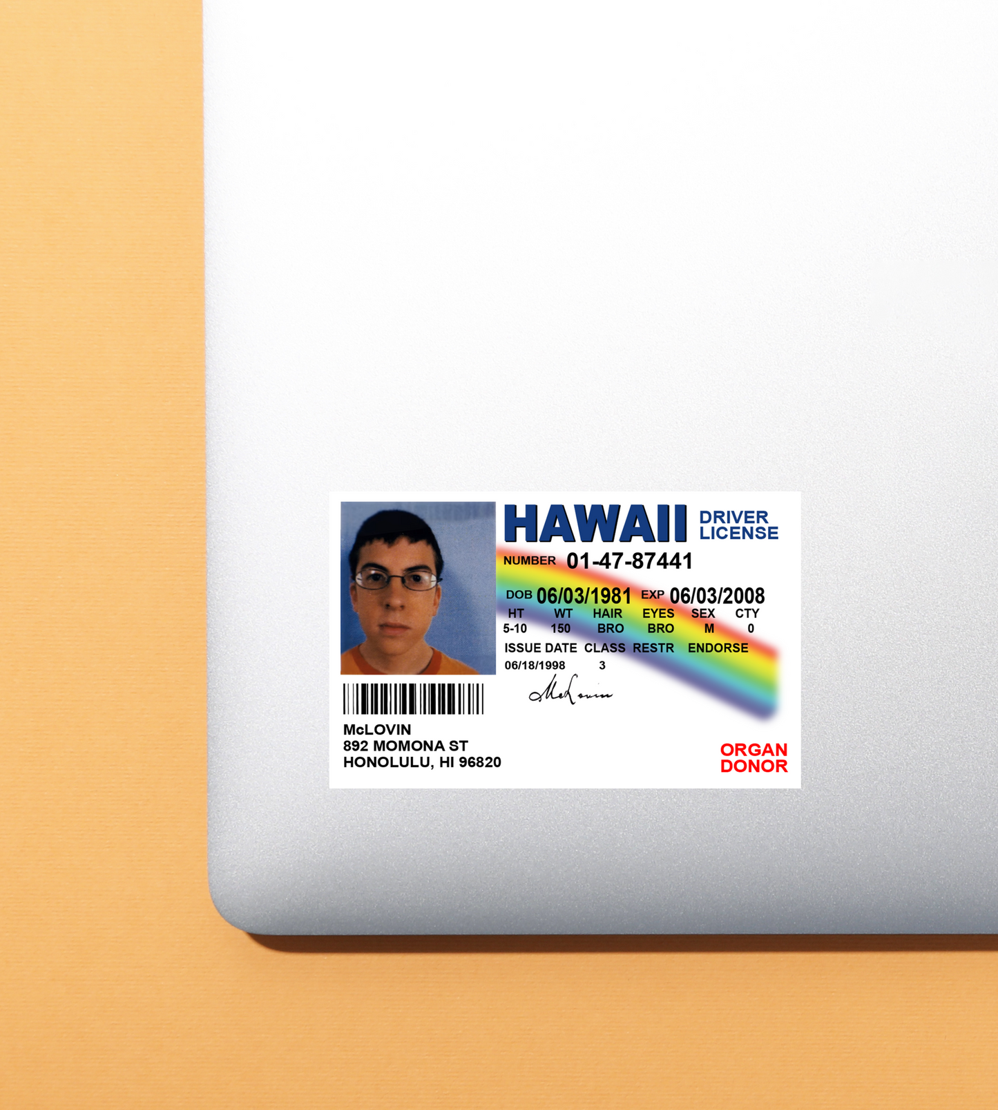 McLovin Bumper Laptop Sticker Fake Id Prop