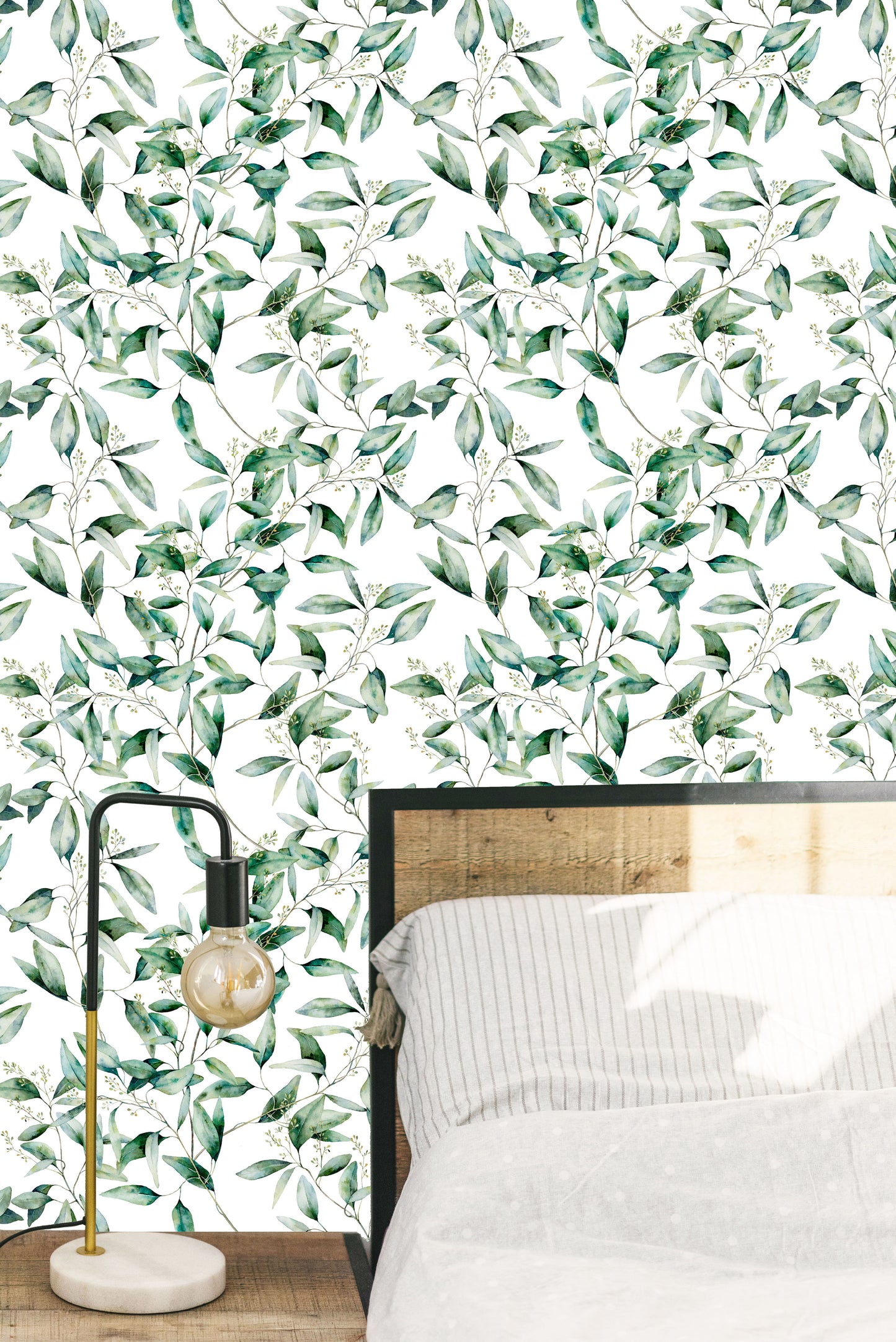 Green Leaves Wallpaper Greenery Print Repeating Pattern Wall Art Self-Adhesive