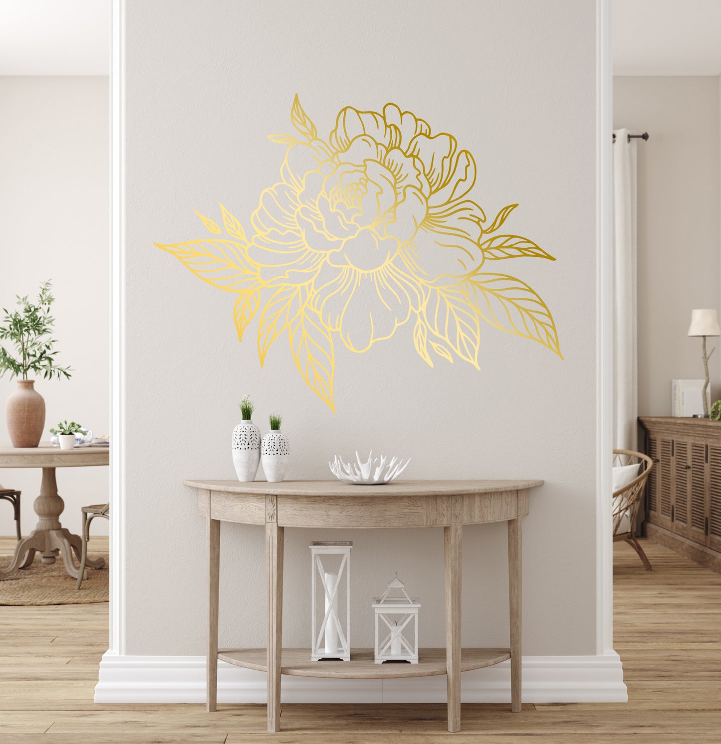 Flower Peony Wall Decal Line Art Bouquet Floral Décor Living Room Removable Self- Adhesive Sticker