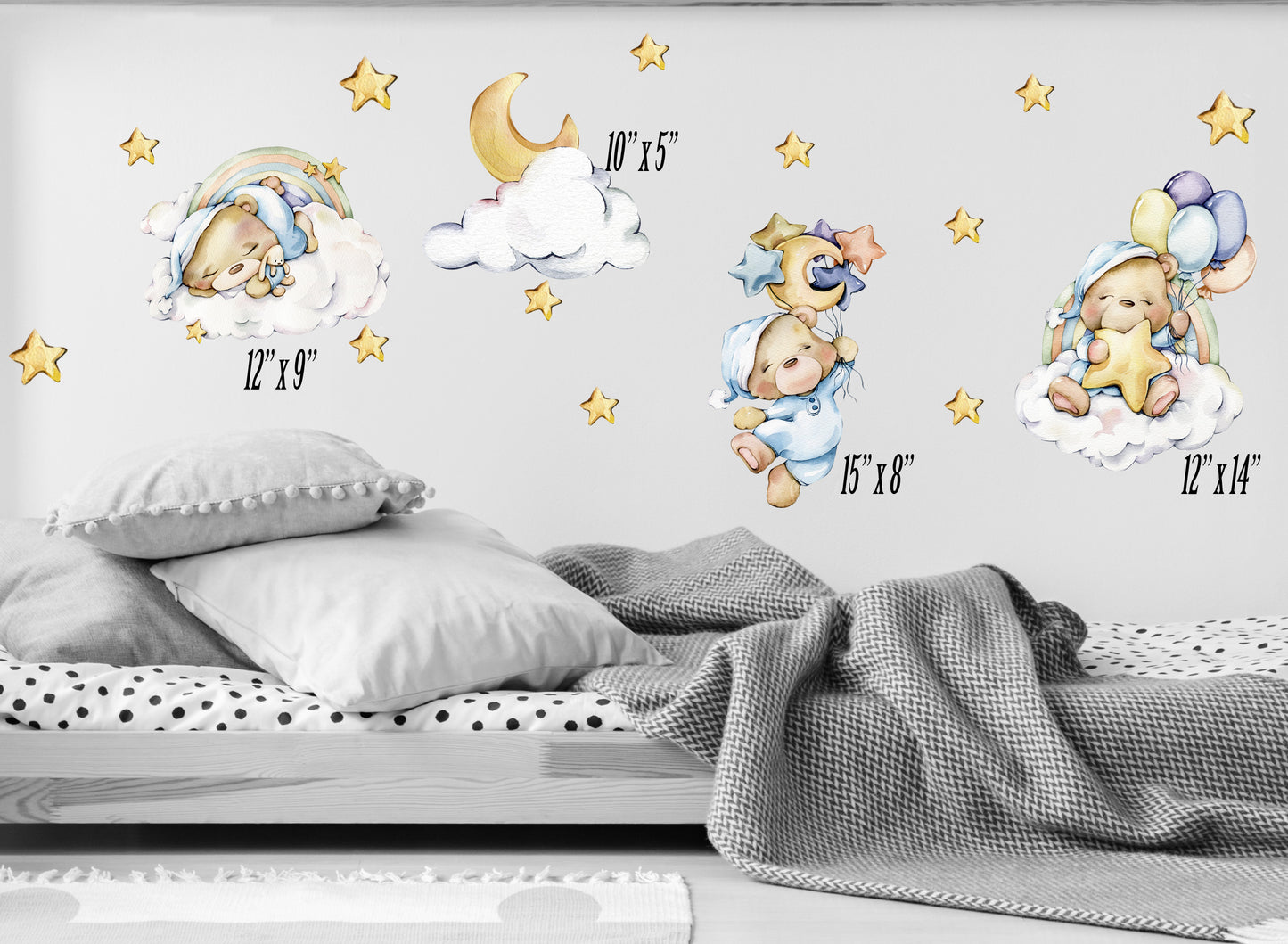 Sleepy Teddy Bears Decal Cute Animals Decal Baby Animals Clouds Wall Sticker Nursery Wall Decal Removable Décor Kids Room